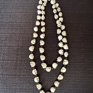 Halloween Skeleton Skull Necklace Cream and Brown 18” Long